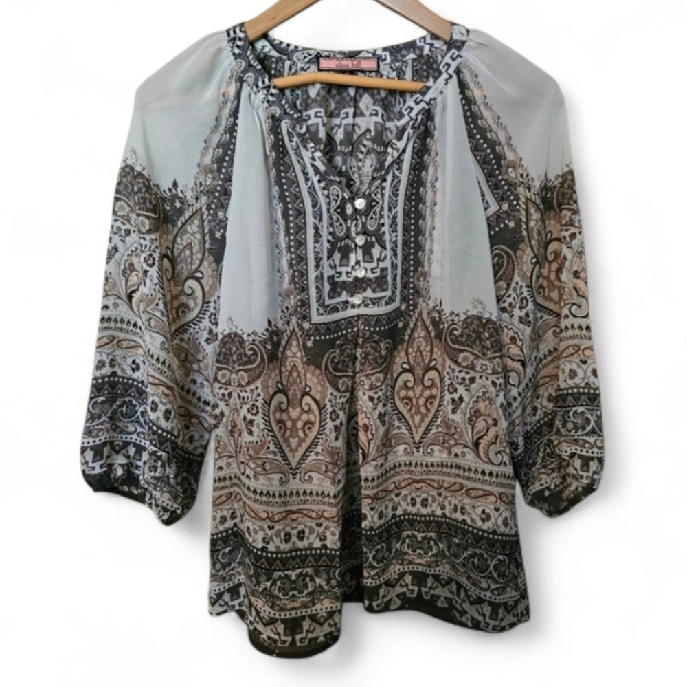 OLIVE HILL Sheer Floral Peasant Blouse - Small